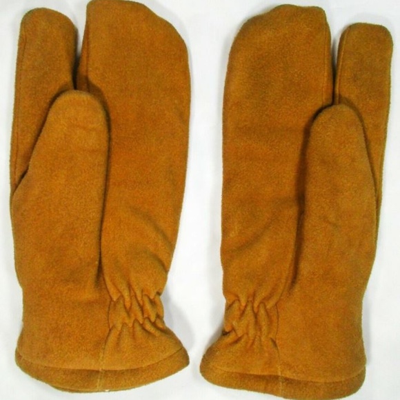 SOLD LL Bean Buckskin Mitts 3 Finger Gloves Sz Med - Picture 2 of 8